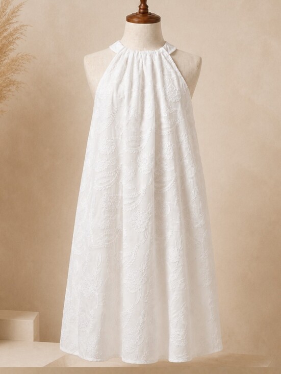 LOFT Dresses & Skirts - LOFT White Halter Shift Dress • Embroidered Floral Cotton • MP Petite • A-line